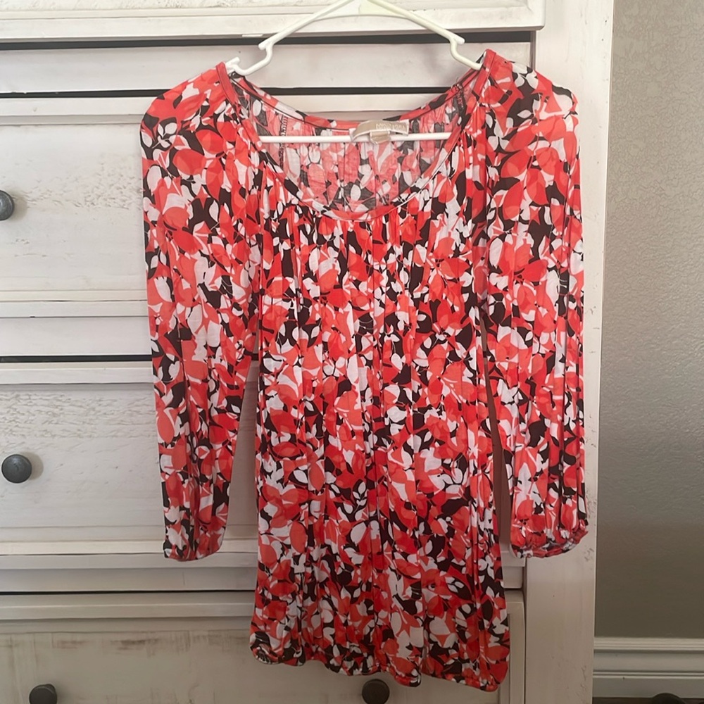 MICHAEL Michael Kors Orange, Black White Floral Top - XXS